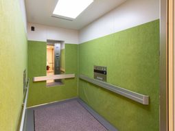 緑の壁のエレベーター前