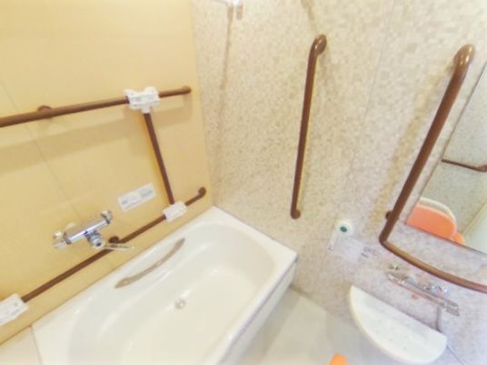 安全な手すりの付いた浴室