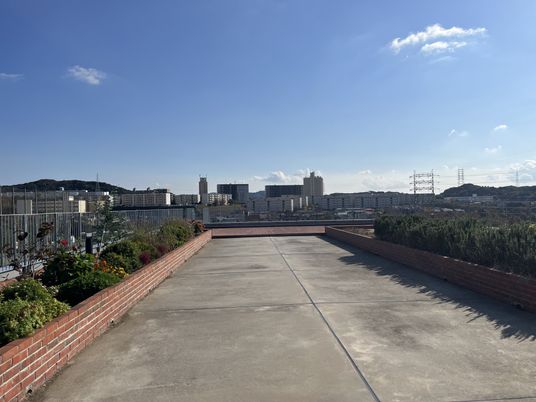 花々に囲まれた屋上