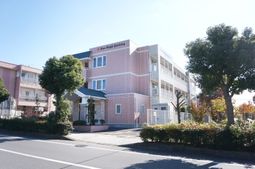 朝日に輝く建物の外観