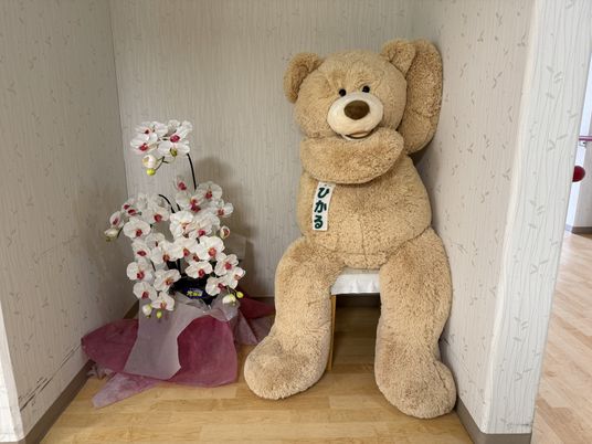 ぬいぐるみと花の角