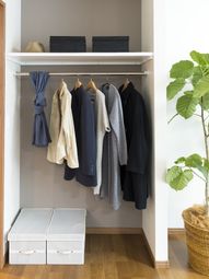 洋服と収納ボックスのクローゼット