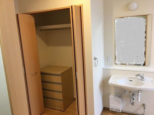 整った洋室と洗面台