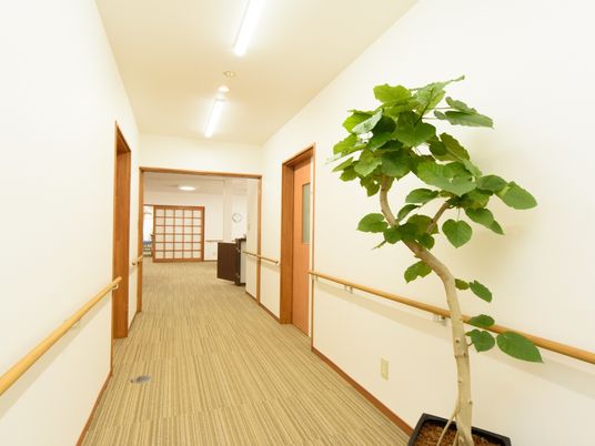 手すり付きの明るい廊下
