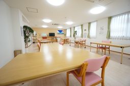 明るい採光の食堂空間