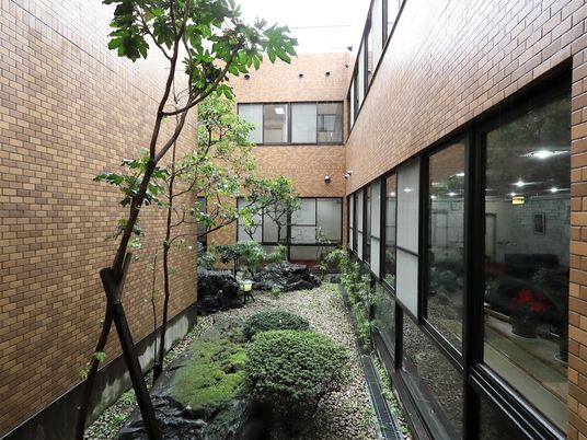 中庭の緑と建物