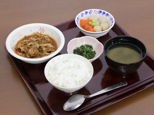 栄養満点の和食膳 食事 バランスの取れた彩り豊かな食事です。皆さんは毎日このようなお食事を提供しています。