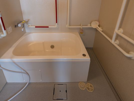 手すり付き清潔な浴室