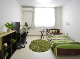 明るい部屋と緑のアクセント