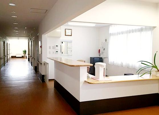 清潔感ある廊下とフロント