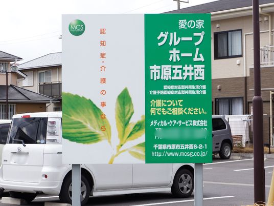 緑の看板と建物