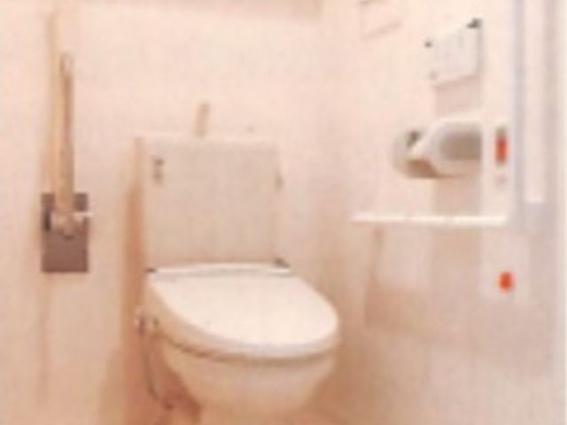清潔感のあるトイレ空間 設備 利用者の安全と利便性を考えた、手すり完備のトイレ空間です。清掃が行き届いており、常に清潔を保つことが大切にされています。