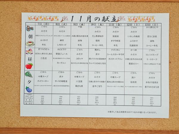 献立表の掲示物