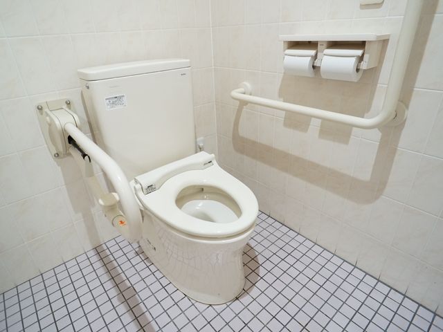 バリアフリートイレ設備 トイレ 安全に配慮した手すり付きの清潔なトイレスペースです。