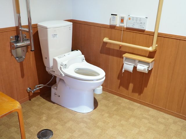 バリアフリートイレ設備 トイレ 安全バー付きの快適なトイレで、利用者の安心を支えます。