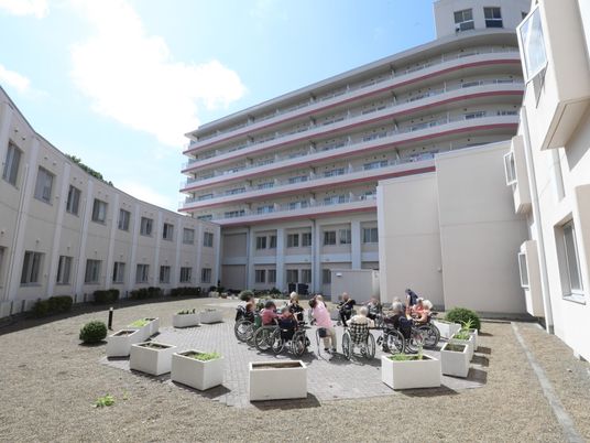 庭でくつろぐ人たち