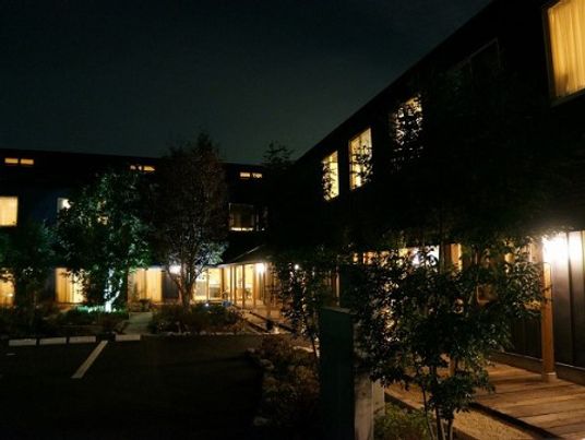 夜の照明が美しい庭