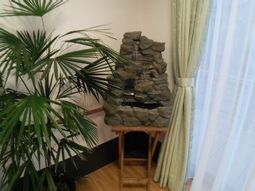 緑植物と石造りの小川