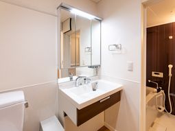 清潔な洗面台とトイレ