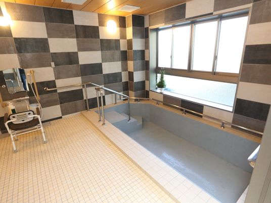 清潔な配色の浴室施設