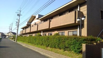 緑に囲まれた外壁の外観