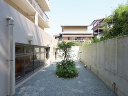 建物と緑の小道