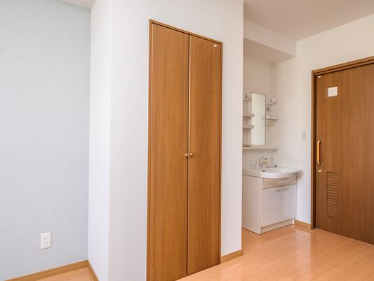 居室のドアと洗面台
