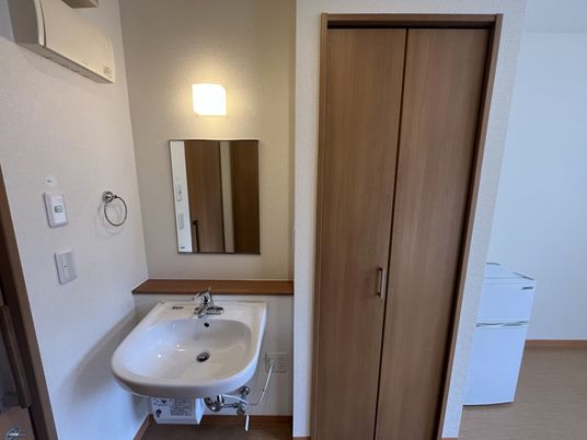 明るい洗面台の居室