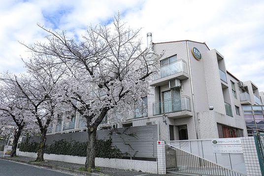 桜が咲く建物の外観