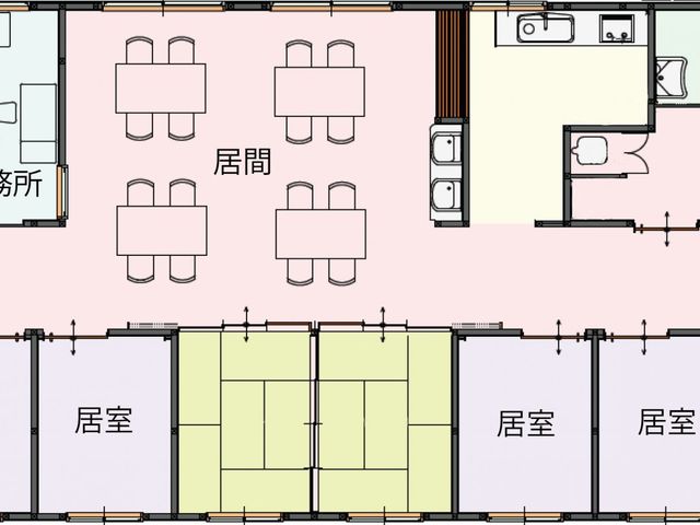 居間の間取り図 居室 居間はゆったりとしたスペースがあり、居室が隣接しています。自然を感じながら生活できます。