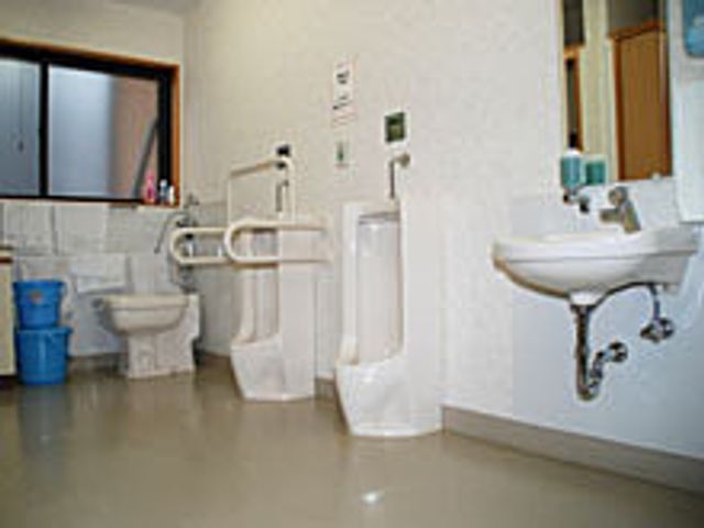 安全な手すり付きトイレ トイレ 手すりの設置されたトイレは、安全で使いやすい環境です。高齢者の方も安心して利用できます。