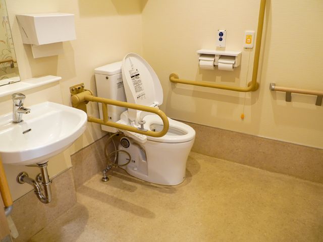バリアフリー設計のトイレ トイレ 安全に配慮した手すり完備の清潔なトイレです。利用しやすさを考えたデザインで、皆様の快適な暮らしを支えます。