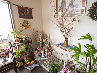 植物と装飾のあるスペース