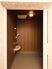 サムネイル 天井から壁に掛けて、焦げ茶色の木目調でスタイリッシュな浴室である。床は、滑りにくい素材が採用されている。