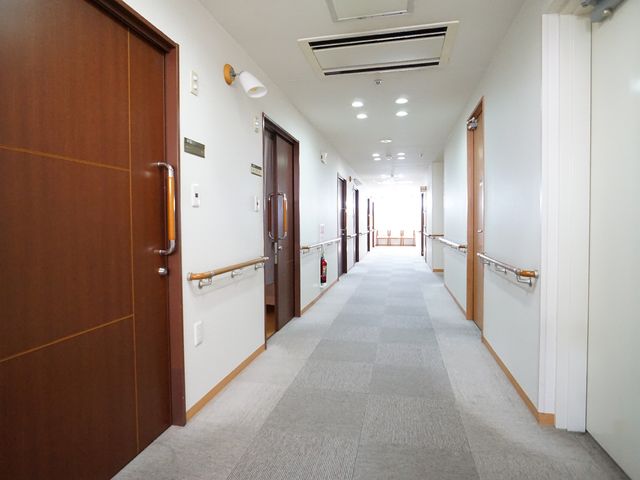 清潔で広い廊下 廊下 ゆったりとした通路は明るく、清潔感があります。手すりが取り付けられており、安全に配慮された作りになっています。