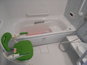 浴槽と介助椅子の浴室  