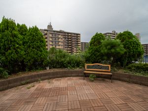 緑に囲まれた休憩スペース