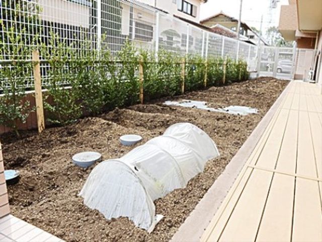 庭園と歩道の様子 菜園 手入れが行き届いた庭園と広々とした歩道があり、心地よい散策が楽しめる環境です。