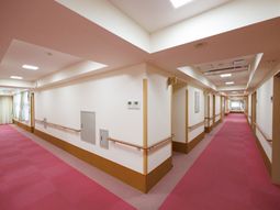 清潔感のあるピンクの廊下