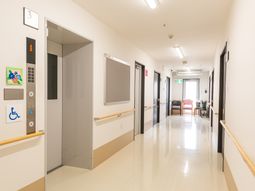 エレベーター付きの明るい廊下