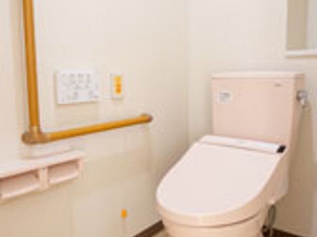 使いやすいトイレ トイレ 手すりが設置された、安全で使いやすいトイレです。柔らかい色調で落ち着いた雰囲気になっています。