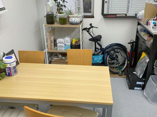 備品が並ぶ休憩室  