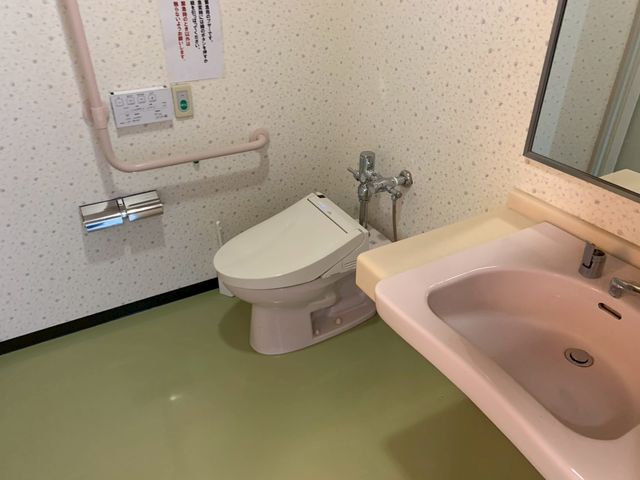 清潔なトイレ トイレ 広々としたレイアウトの衛生的な空間です。安全に配慮された手すりが付いています。