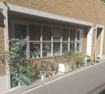 植物に囲まれた窓外観