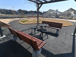 中庭のベンチとテーブル