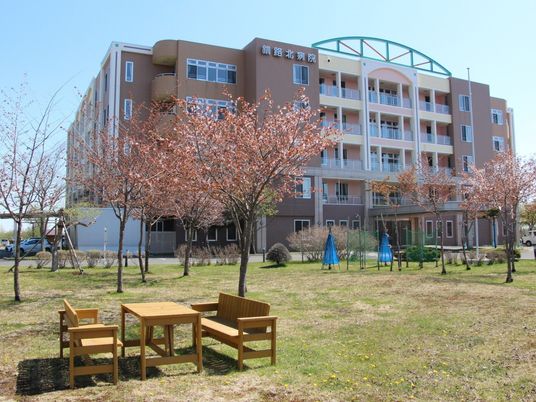 春の庭と建物外観  