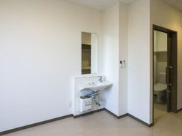 清潔な洗面台とトイレ