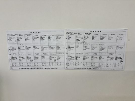 献立表が貼られた廊下  