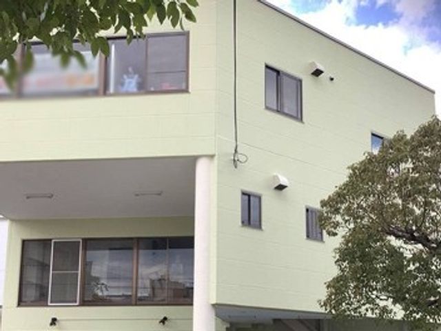 緑の壁の建物外観 外観 優しい緑色の外壁が特徴的な建物です。自然に囲まれた落ち着いた環境が魅力です。
