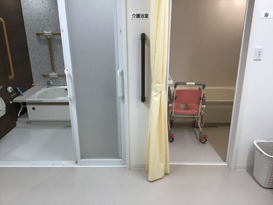 手すり付き浴室の入口